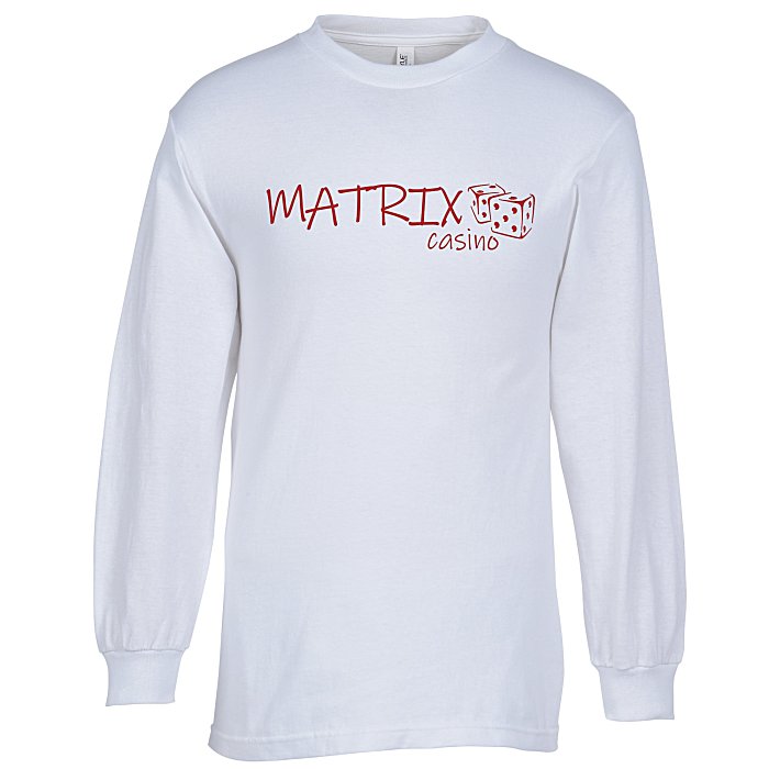 Custom American Apparel Classic Cotton LS T-Shirt - White - Screen