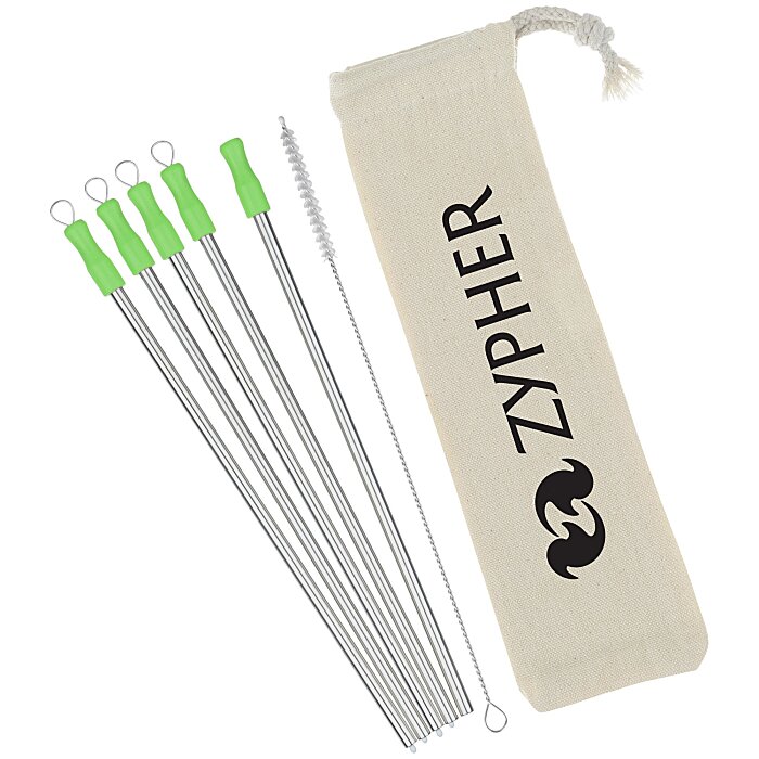 Custom Stainless Straw Set in Cotton Pouch - 5 Pack