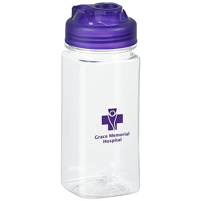 Custom PolySure Squared-Up Water Bottle with Flip Lid - 16 oz - Clear