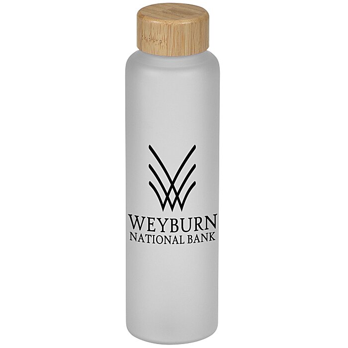 Custom Belle Frosted Glass Bottle with Bamboo Lid - 20 oz