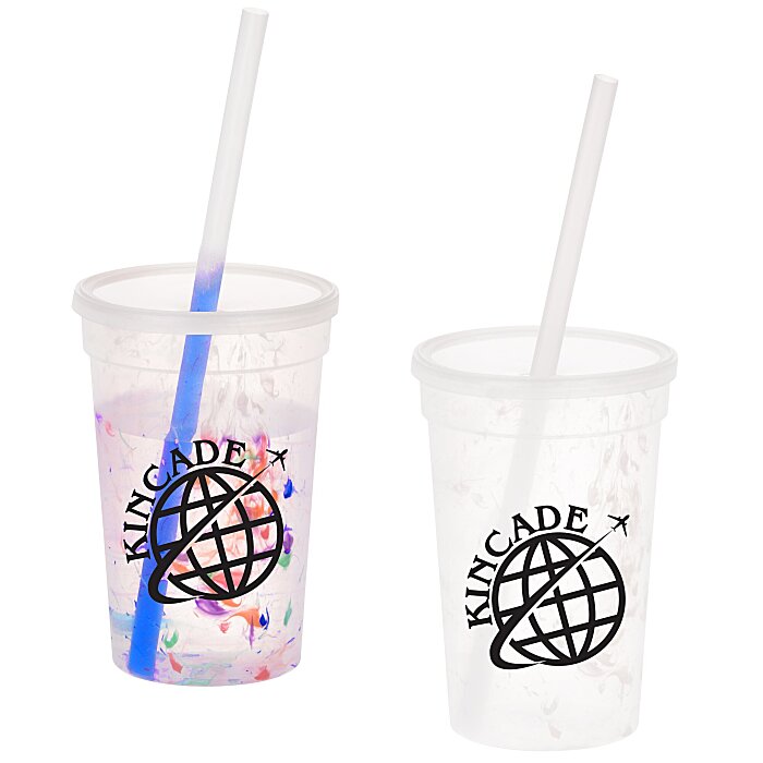 Custom Rainbow Confetti Mood Cup with Straw - 16 oz.