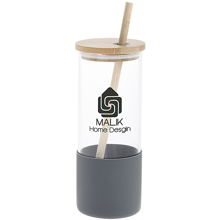 Custom Shanti Glass Tumbler with Bamboo Lid and Straw - 17 ounces