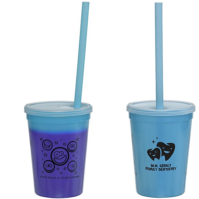 Custom Super Kid Mood Stadium Cup with Straw - 12 oz - Smiley Faces