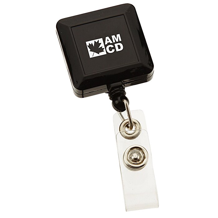 Custom Square Retractable Badge Holder with Slip-On Clip - Opaque