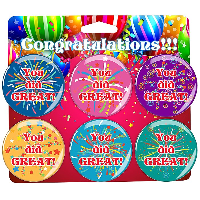 Custom Carded Buttons - Six 2 inches Round Buttons